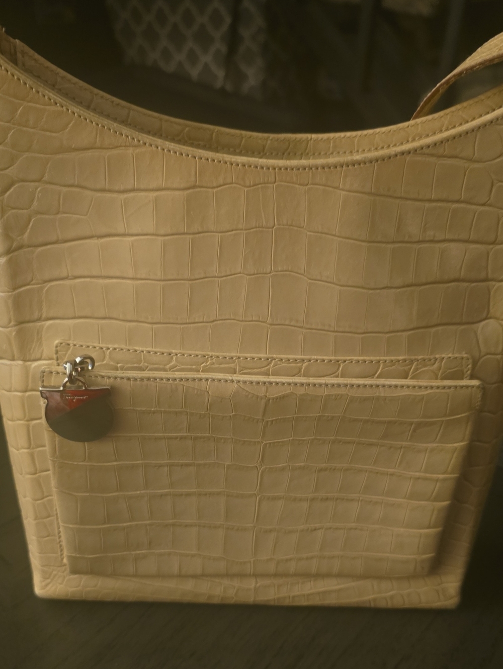 Salvatore Ferragamo Cream Croc-Embossed Shoulder Bag